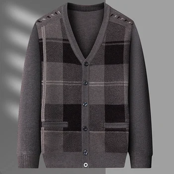 Новый весенне-осенний мужской кардиган без плюша, модный повседневный свитер с длинными рукавами, теплый кардиган с V-образным вырезом, пальто