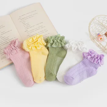 Носки для маленьких девочек Newborn Infantil 2023 Лето-осень Хлопчатобумажные детские носки для девочек с кружевными оборками, бело-розовые сетчатые носки в рубчик принцессы