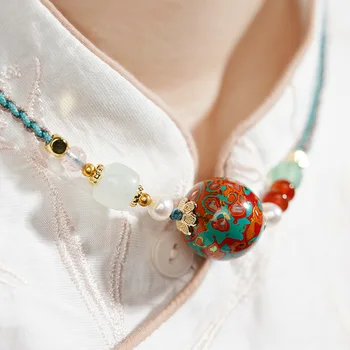 Ожерелье из крупных лакированных бусин ручной работы, веревочная цепочка на ключицу, винтажное ожерелье в китайском стиле, женский аксессуар