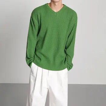 Осенне-зимние теплые трикотажные топы, мужские свитера в стиле харадзюку, модный однотонный хлопковый повседневный уличный пуловер для отдыха C176