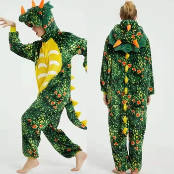Пижамы для взрослых животных, теплые пижамы, мягкие плюшевые комбинезоны с зеленым драконом, комбинезон, цельный костюм для косплея на Хэллоуин, домашняя одежда для аниме