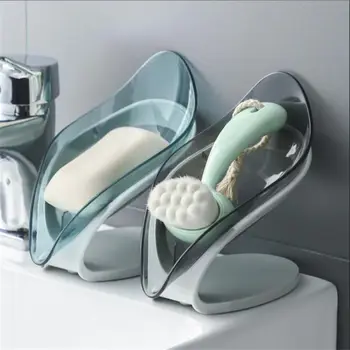 Пластиковая коробка для мыла, креативный держатель для мыла на присоске в форме листа со сливным отверстием для мыла на кухне