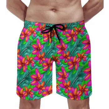 Пляжные шорты Tropical Paradise, летние пляжные шорты для занятий спортом и фитнесом с цветочным принтом, удобные плавки оверсайз с винтажным принтом