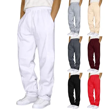 Повседневные брюки для мужчин, летние Прямые брюки с эластичной резинкой на талии, Однотонные Свободные брюки для бега трусцой, повседневные мужские брюки в стиле хип-хоп