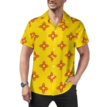 Повседневные Рубашки Zia Sun Symbol С Флагом Штата Нью-Мексико, Красная Пляжная Рубашка, Гавайские Винтажные Блузки, Мужские Графические Блузки Большого Размера