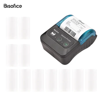 Портативный 58-миллиметровый термопринтер чеков Bisofice, 2-дюймовые мини-мобильные карманные принтеры с 11 рулонами термобумаги, USB и беспроводной BT