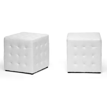 Пуфик Baxton Studio Siskal White Modern Cube с супер скидкой (комплект из 2 предметов)