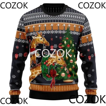 Рождественский свитер с изображением любви Жирафа, Толстовки с 3D принтом для мужчин и женщин, Пуловеры, Топы унисекс в стиле Харадзюку