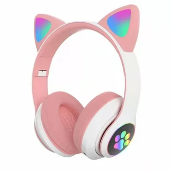 Розовые наушники BT 5.0 со вспышкой, наушники с кошачьими ушками, Стереофоническая беспроводная музыка, Bluetooth-гарнитура для телефона, наушники в подарок