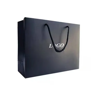 Роскошная подарочная упаковка из бутика, напечатанная на заказ, сумки для покупок из матовой черной бумаги