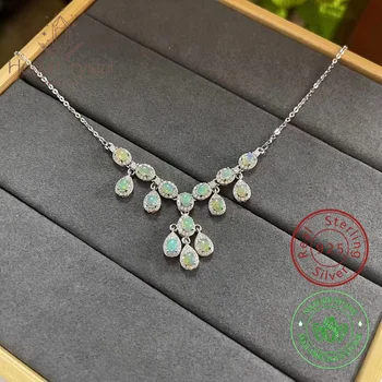 Роскошное ожерелье с натуральным опалом из стерлингового серебра 925 пробы, покрытое родием, женские ювелирные украшения из натурального камня