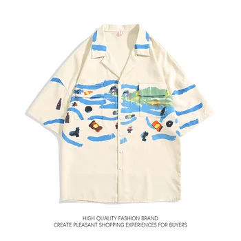 Рубашка с цветным принтом 2023SS, японские футболки Sweet Cool Sgort Sleeve, уличная одежда в стиле Гранж, Универсальная мужская Женская блузка с карманами