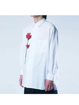 Рубашки с вышивкой в виде черной гвоздики yohji yamamotos, мужские топы, мужские рубашки унисекс, белые рубашки для женской одежды