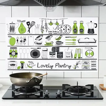 Самоклеящиеся алюминиевые наклейки Водонепроницаемые Маслостойкие Толстые самоклеящиеся обои Наклейки на стену с рисунком кухонной посуды
