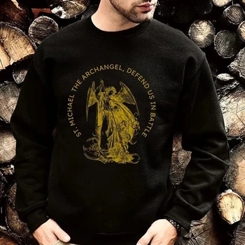Святой Архангел Михаил Защитит нас в битве Католические толстовки из 100% хлопка, удобные повседневные мужские пуловеры с капюшоном