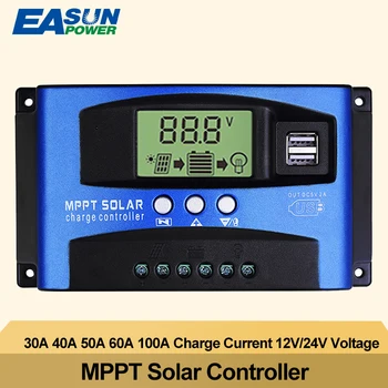 Солнечный MPPT 100A 60A 50A 40A 30A Контроллер Заряда Двойной USB ЖК-Дисплей 12V 24V Панель Солнечных Батарей Зарядное Устройство Регулятор с Нагрузкой