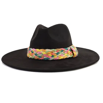 Фетровая шляпа с радужной лентой 2023, новая замшевая мягкая фетровая шляпа с большими полями, шляпа унисекс с полями 10 см, мягкая фетровая шляпа sombrero hombre