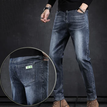 Эластичные облегающие джинсы, модные брендовые мужские джинсы, Новые прямые тонкие повседневные длинные брюки, универсальные весенние и осенние