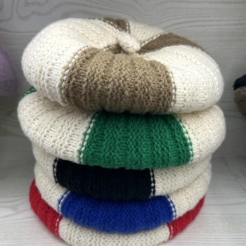 Японский разноцветный вязаный берет для женщин, корейская версия, Осенне-зимняя винтажная шерстяная шляпа художника ярких цветов