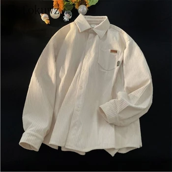Японский Ретро Порт Стиль 2023 Новый молодежный тренд Вельветовая рубашка с длинным рукавом Мужская Женская Осенняя Свободная повседневная рубашка Оверсайз Пальто