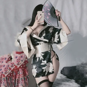 Японское кимоно, сексуальный костюм для косплея для женщин, халат в традиционном стиле, Юката, костюм Сакуры, пижама, Мягкий шелковый пояс, нижнее белье, Порно