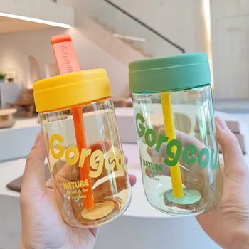 Бутылки для воды-Модная портативная кофейная чашка, минималистичный дизайн, прочная и небьющаяся пластиковая чашка с соломинкой для пар, встроенная