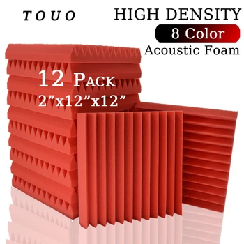 Звукопоглощающая губчатая доска TOUO, 12 шт, Клиновидная плитка из акустической пены, Шумоизоляционная прокладка для записи звукоизоляции стен