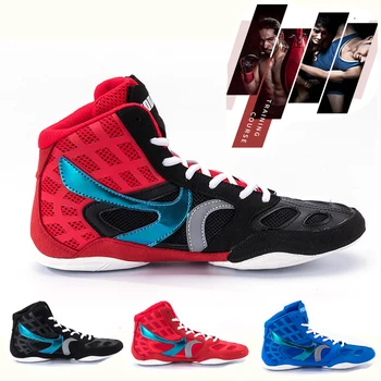 Новые сетчатые борцовские кроссовки с высоким берцем для защиты ног, боксерские кроссовки, мужская и женская обувь для борьбы, профессиональная обувь для борьбы