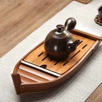 Чайный поднос из натурального бамбука, Чайный столик Кунг-фу, форма лодки, Креативная Чайная доска, Чайная тарелка для домашнего хранения воды, украшение Китайского Чайного сервиза.